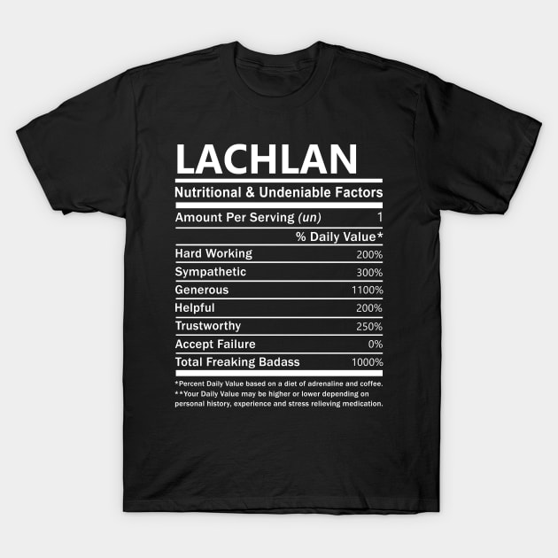 Lachlan Name T Shirt - Lachlan Nutritional and Undeniable Name Factors Gift Item Tee T-Shirt by nikitak4um